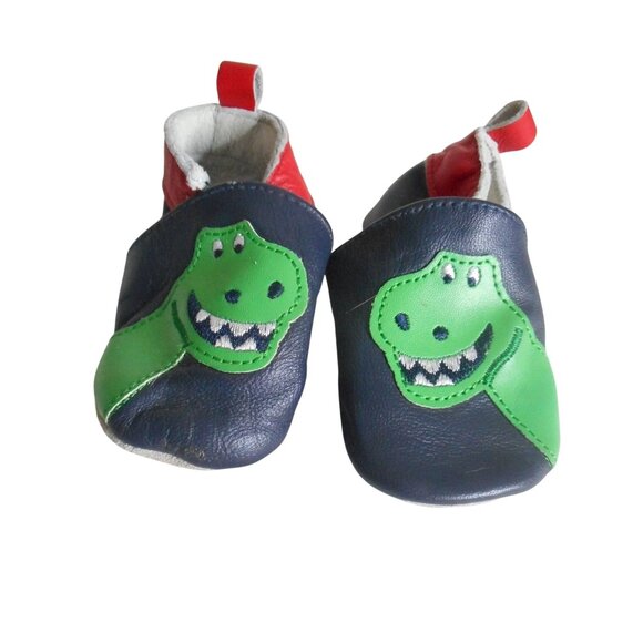 JoJo Maman Bebe Dinosaur Size 0-6m Multicolor Leather Baby Shoes T-rex - Picture 1 of 4